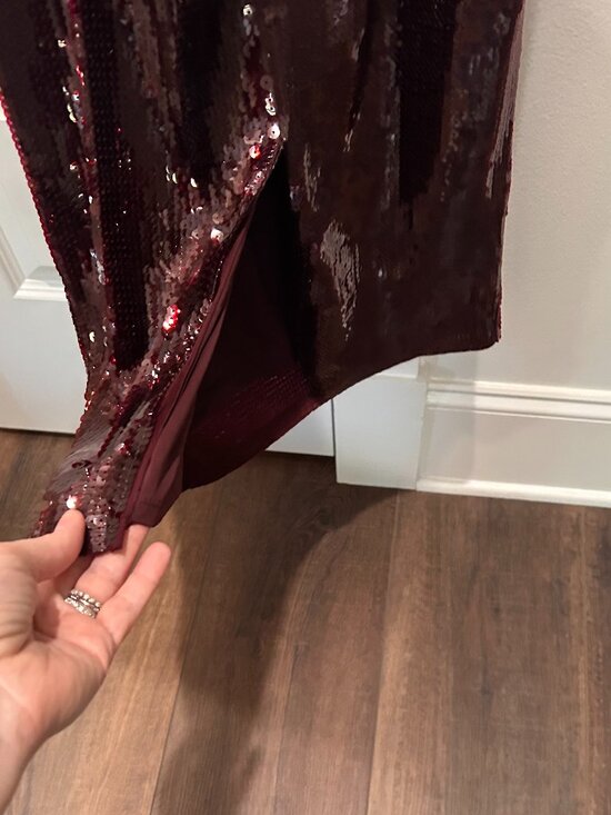 Express Burgundy Sequin Spaghetti Strap Midi Dress - Picture 6 of 11